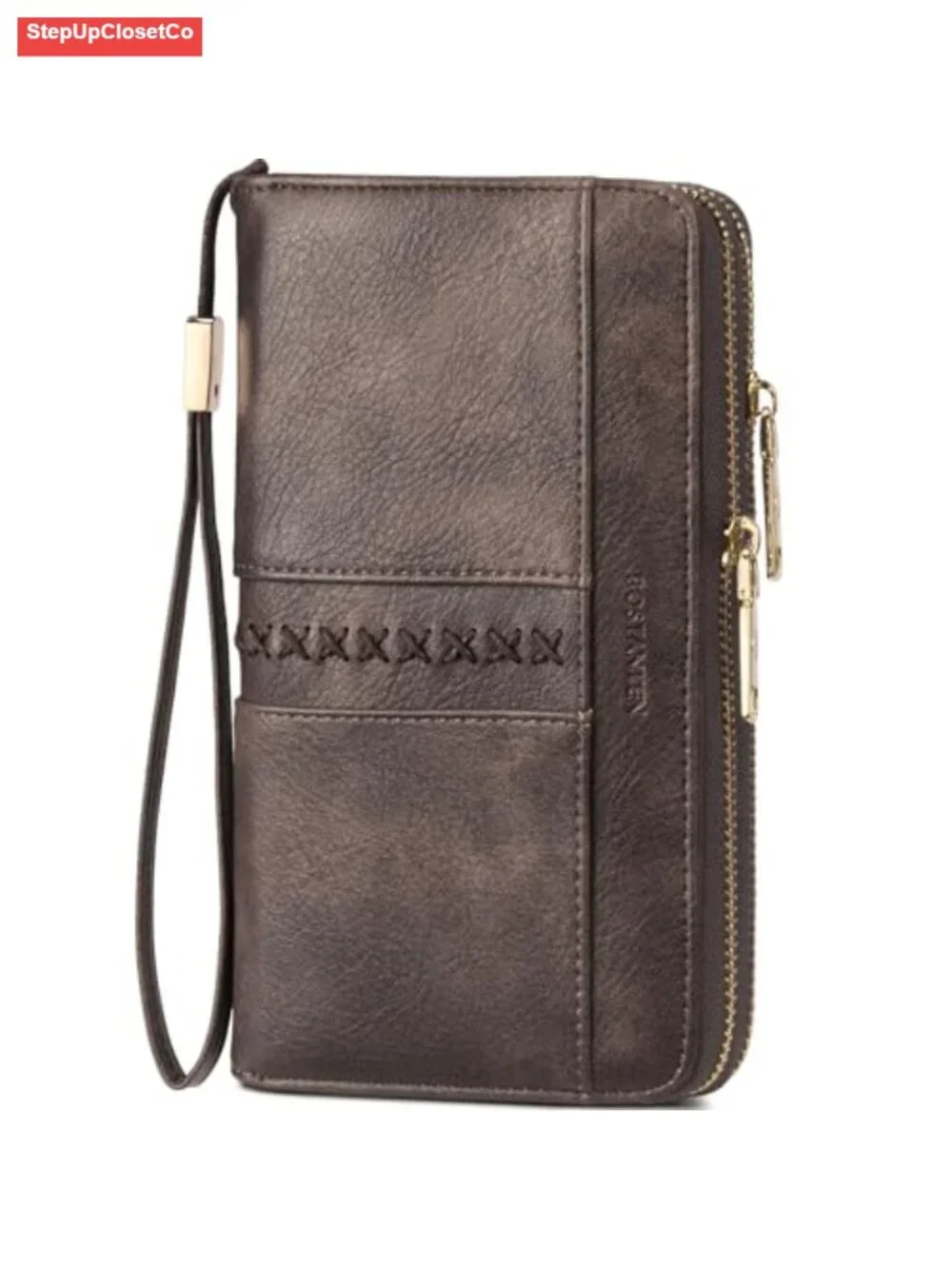 RFID Wristlet Wallet for Women Vegan Leather Double Zipper Large Capacity Clutch